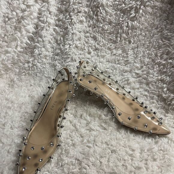 Gianni Bini clear slip on kitten heels studded rhinestones accents SZ 10M - Picture 3 of 12